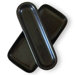 Vintage Wood Plastic Polymer Pen Desk Tray Set Black Gold Starburst Pattern (2)